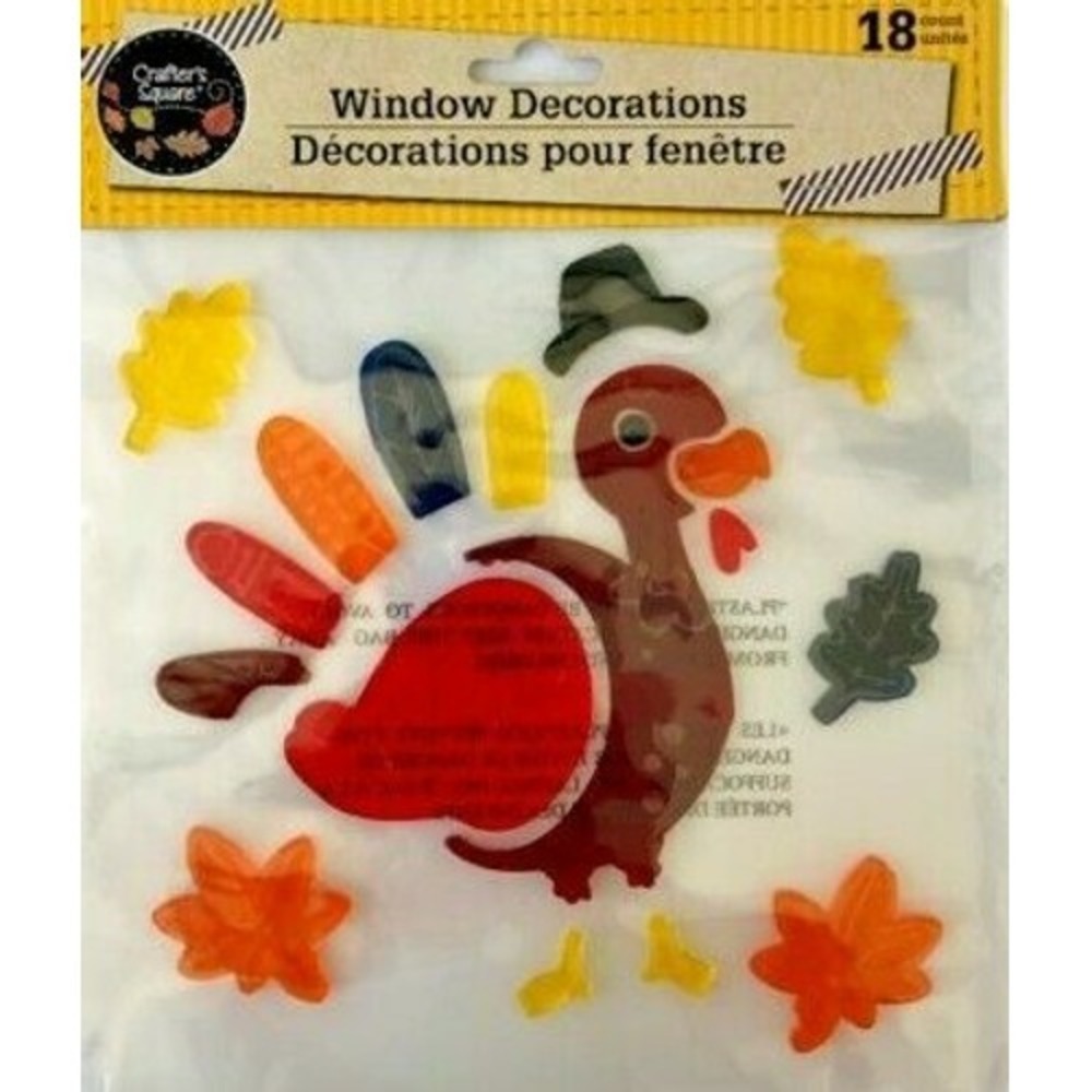 NEW 18 pc Window Gel Clings Decorations Turkey Leaves Thanksgiving Fall Harvest!